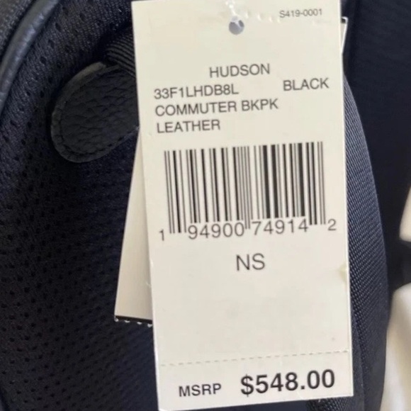 Michael Kors Hudson Logo Stripe Black Pebbled Leather Backpack NWT RARE - Picture 9 of 10
